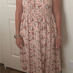 Light Pink Floral tassel tie Midi Dress